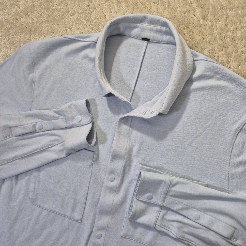 Lululemon Soft Knit Overshirt Mens Large Light Blue Shacket Snap Stretch M3CZMS
